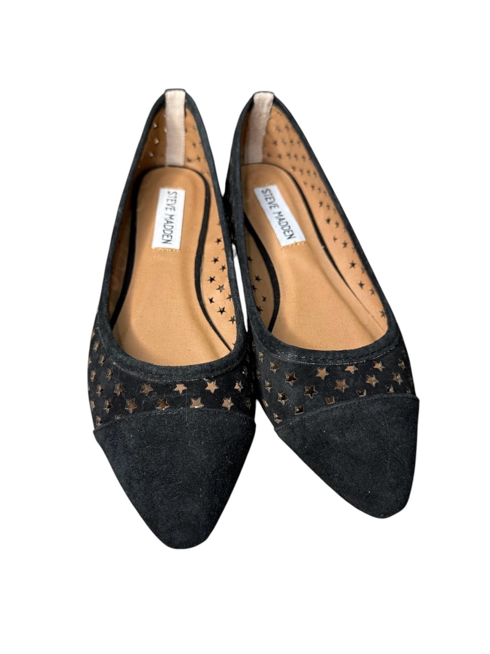 Steve Madden Black Star-Perforated Pointed Toe Flats NWOT